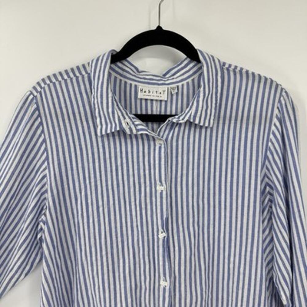 Habitat Clothes Textured Cotton Button Up Tunic XL Blue Striped Long Sleeve - Picture 3 of 12